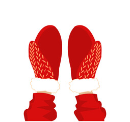 
Hands in red mittens. Red mittens. Winter decorative template. Transparent background. Vector.
