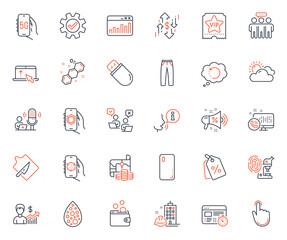 Business icons set. Included icon as Fingerprint research, Usb stick and Pants web elements. Security app, Treasure map, Construction building icons. Service, Dollar rate. Vector