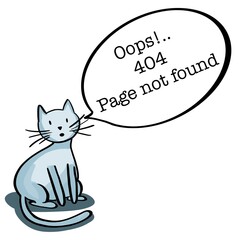 surprised cat with 404 page not found bubble, illustration for website