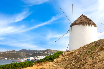 Traditional greek windmills on Mykonos island, Cyclades, Greece