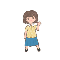 Modern young woman is waving hand.