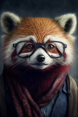 Obraz premium Adorable generative Ai of red panda in clothes.