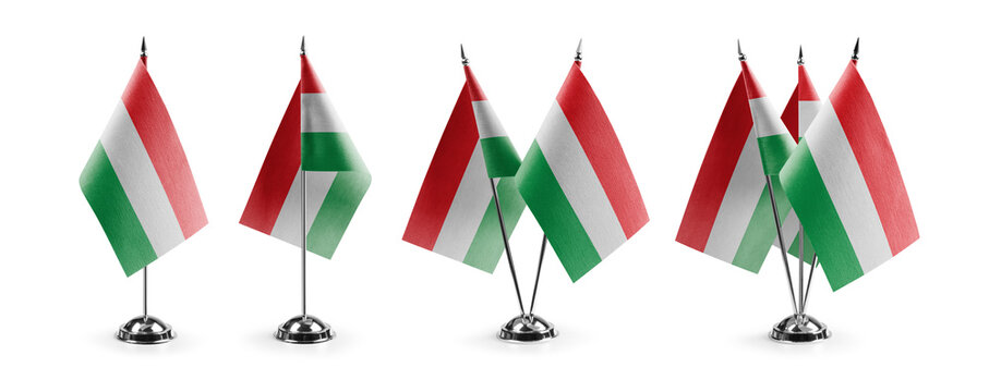 Small national flags of the Hungary on a white background