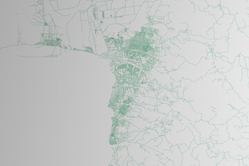 Fototapeta premium Map of the streets of Bujumbura (Burundi) made with green lines on white paper. 3d render, illustration