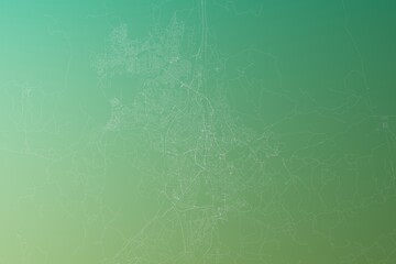 Map of the streets of Windhoek (Namibia) made with white lines on yellowish green gradient background. Top view. 3d render, illustration