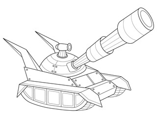 Obraz premium big bore tank line vector illustration, isolated on white background. top view