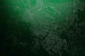 Obraz premium Street map of Ciudad Juarez (Mexico) engraved on green metal background. Light is coming from top. 3d render, illustration