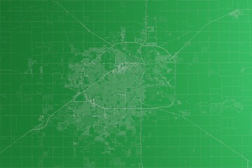 Obraz premium Map of the streets of Lubbock (Texas, USA) made with white lines on green paper. Rough background. 3d render, illustration