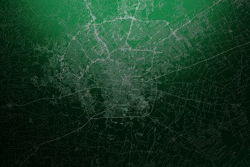 Street map of San Antonio (Texas, USA) engraved on green metal background. Light is coming from top. 3d render, illustration