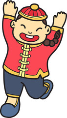 Hand Drawn Chinese boy is happy illustration