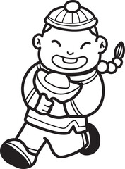 Hand Drawn Chinese boy and money illustration