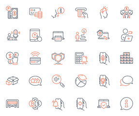 Technology icons set. Included icon as Laptop insurance, Shields and Money currency web elements. Parking garage, Ecology app, Info icons. Health app, Swipe up, Stars web signs. Vector