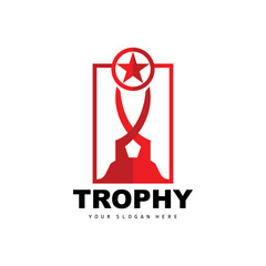 Championship Trophy Logo, Champion Award Winner Trophy Design, Vector Icon Template