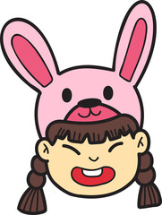 Hand Drawn Chinese girl with rabbit hat illustration