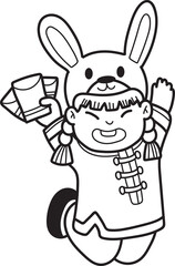 Hand Drawn Chinese girl with red envelopes illustration