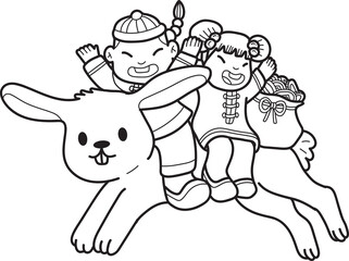 Hand Drawn chinese new year with rabbit illustration