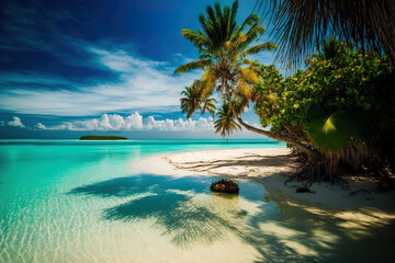 Fototapeta na wymiar natural idea at a beach. Lake Palm Beach Sunshine filled tropical paradise island. exotic setting. Generative AI