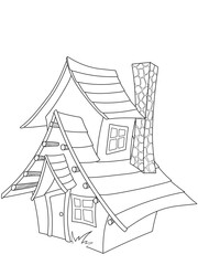 Naklejka premium An old wooden house. Coloring book for children. Practice of handwriting. Education Development Worksheet.