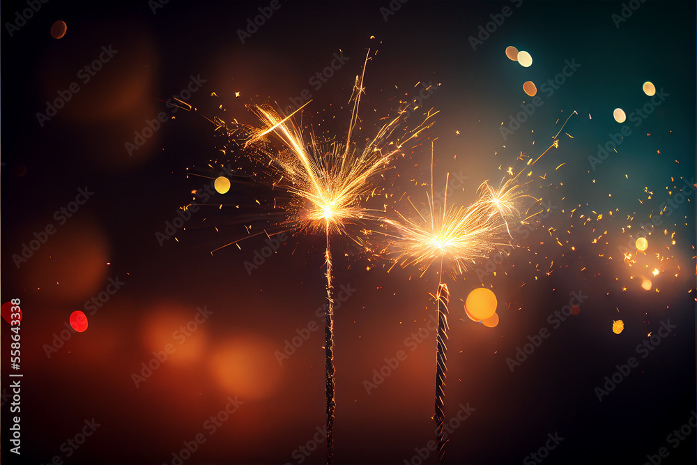 Wall mural two sparklers in an obscure background with lots of copy space, perfect for backgrounds, generative 