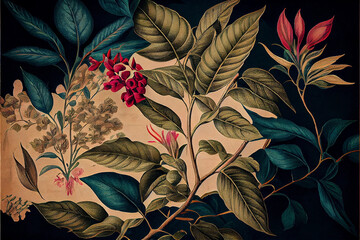 Vintage botanical flower pattern in beautiful romantic colors ideal for backgrounds, generative AI