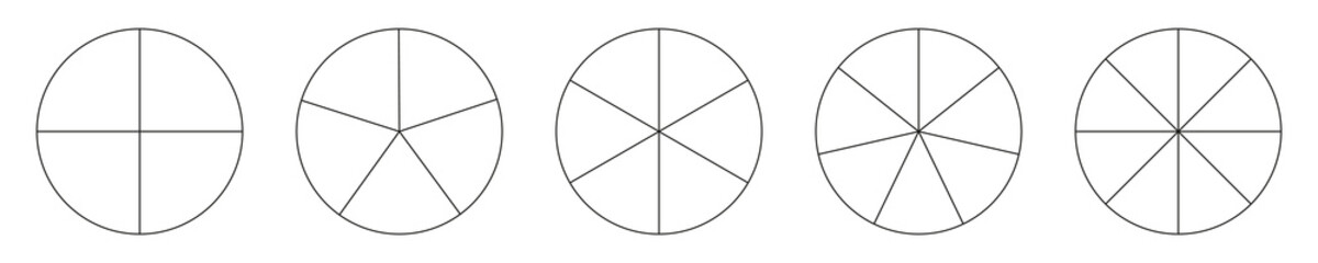 Segment slice icon. Pie chart template. Circle section graph line art. 4,5,6,7,8 segment infographic. Diagram circle parts. Geometric element. 