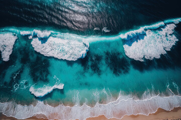 Obraz na płótnie Canvas Drone shot aerial landscape of the blue ocean surface. Generative AI