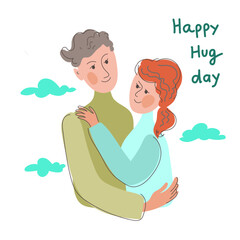 The guy and the girl are hugging. Colorful vector doodle illustration for valentine's day. 