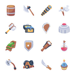 Pack of Pirate Equipment 2D Icons 

