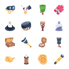 Set of Pirate Elements 2D Icons 

