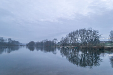 Fototapeta premium The lake in winter in the morning.