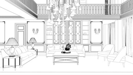 Fototapeta premium interior contour visualization, 3D illustration, sketch, outline