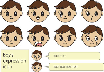 男の子がいろいろな表情をしているアイコンセット	