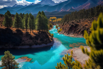 Famous tourist destination Blue Mountains, Lijiang. Generative AI