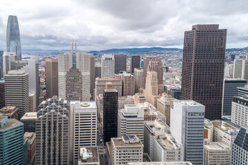 Obraz na płótnie Canvas San Francisco Cityscape. Business District with Skyscraper in Background. Financial District. California. Drone. USA