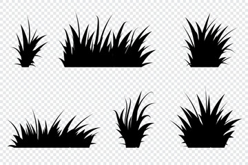 Set of black grass. Grass bushes of different shapes. Hand drawn grass. Grass silhouettes. Vector illustration © Aozora