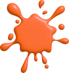 Cartoon drop and splatter. Orange stain of paint and ink with splashes. 3d render