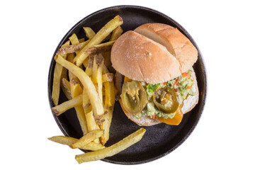 Burger with guacamole sauce