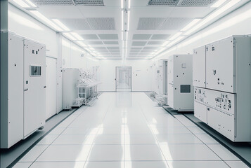 A white, sterile hi-tech clean room.