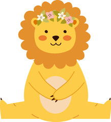 Pretty lion with floral wreath flat icon Zoo animal