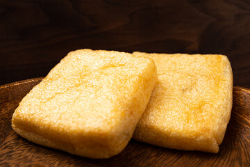 Square tofu made by deep-fried tofu
