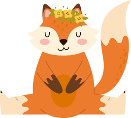 Pretty fox with floral wreath flat icon Zoo animal