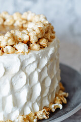 carrot cake with salt caramel and popcorn