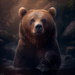 Adorable brown bear portrait, generative ai
