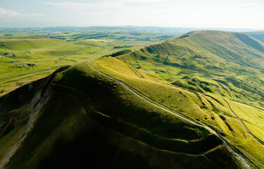 Mam Tor Prehistoric late Bronze Age early Iron Age univallate hill fort Derbyshire, England. Aerial...