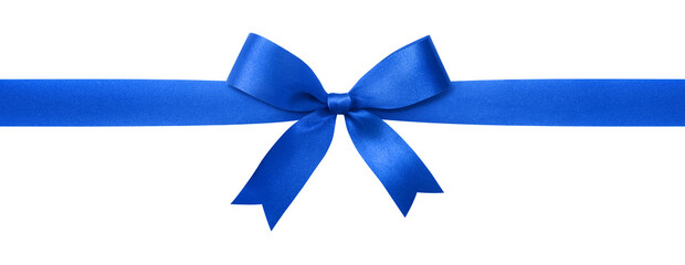 Blue ribbon with bow isolated on white background