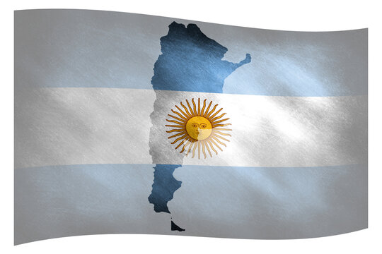 The waving flag and the ouline of Argentina 