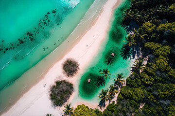 Arraial D'ajuda, Trancoso, Bahia, Brazil aerial picture of Carava beach during the summer. Generative AI