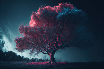 fantasy tree in neon colors AI