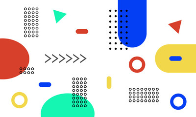 Memphis colorful geometric shapes patterns. Banners, flyers and posters. Cool memphis texture front page set with blue, red, gold and green shapes, isolated on white background.