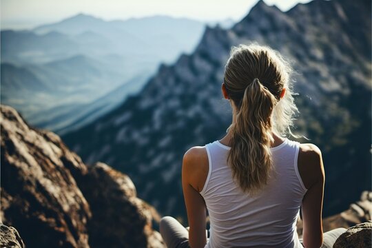 fitness girl practicing yoga on mountain, ai generated